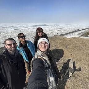 Lauren, Scott, Victoria (UTEP) and Alejandro (UTEP) on the shore of the Arctic ocean